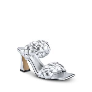 MARC FISHER Womens Silver Hammy Toe Flare Slip On Leather Heeled Sandal 6.5 M